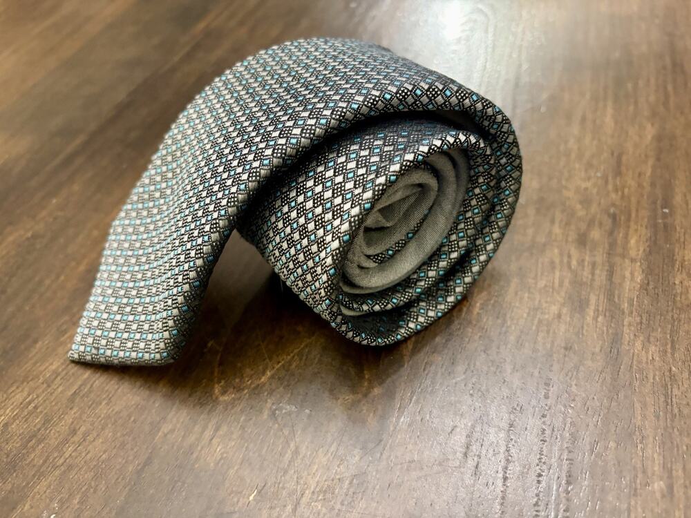 Samuelsohn Mens Made in Italy Teal Grey 100% Silk Tie